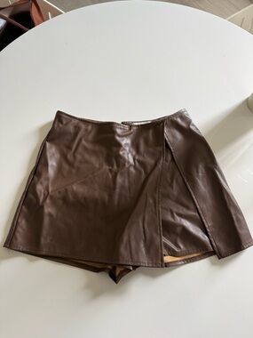 PacSun Brown Faux Leather Skort with Tan Lining